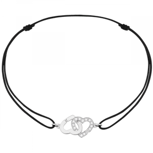 Bracelet sur cordon Double Cœurs R9 or blanc 1/2 DIAMANTS